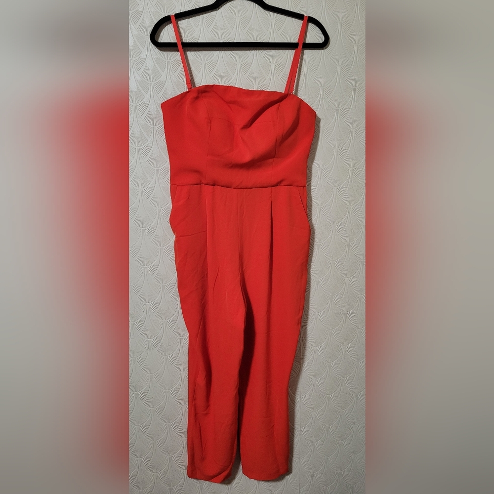 Mint Velvet Red Jumpsuit Strapless Removable Straps Pockets High Waist size 12